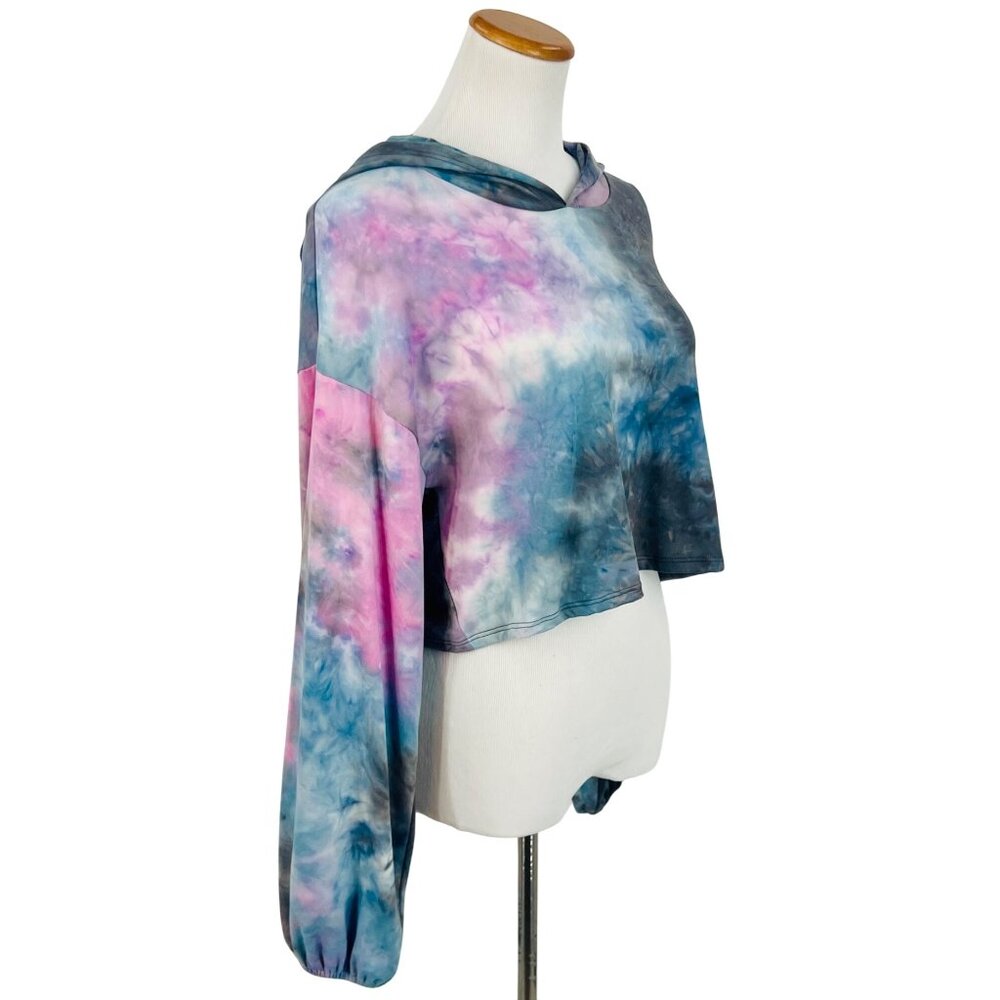 NWT Tie Dye Cropped Hoodie & Shorts 2 Piece Set | Athleisure Barbiecore Lounge L - Picture 15 of 16